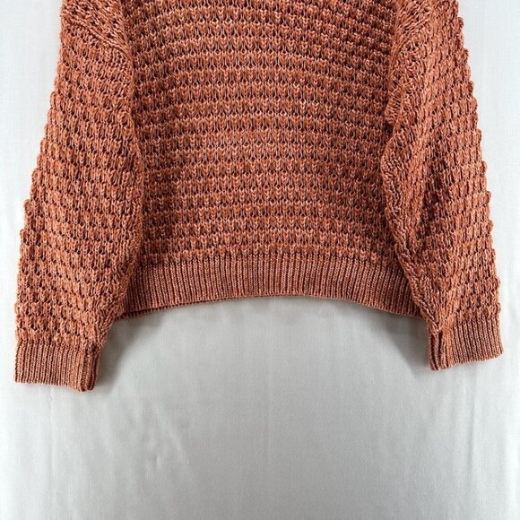 Dip Sweater Women Sz L V Neck Pullover Open Crochet Long Sleeve Preppy Sandstone - Picture 6 of 12